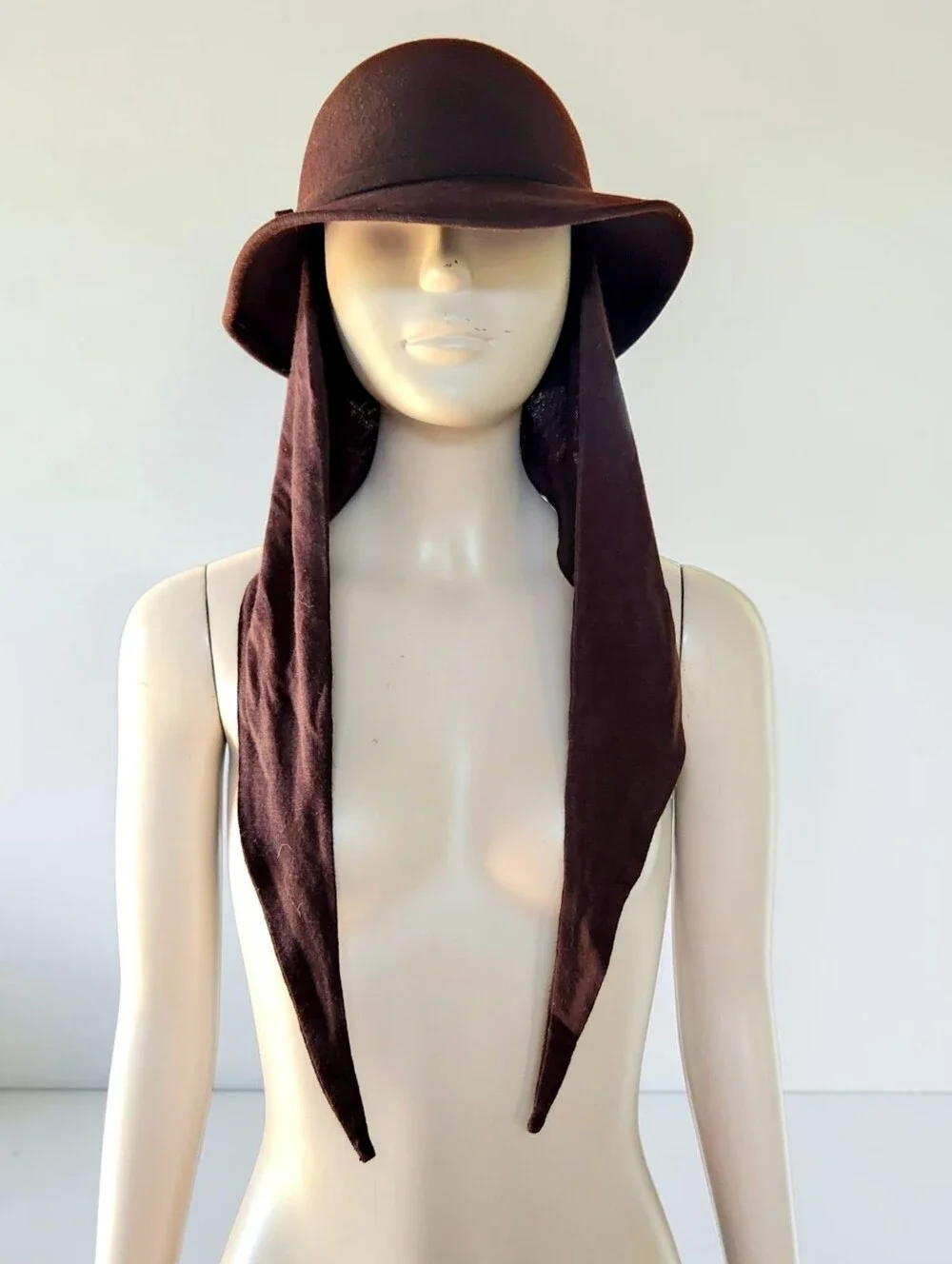 Bollman Wool Doeskin Clochet Scarf Wrap Hat Brown Mid Century USA Derby Bowler